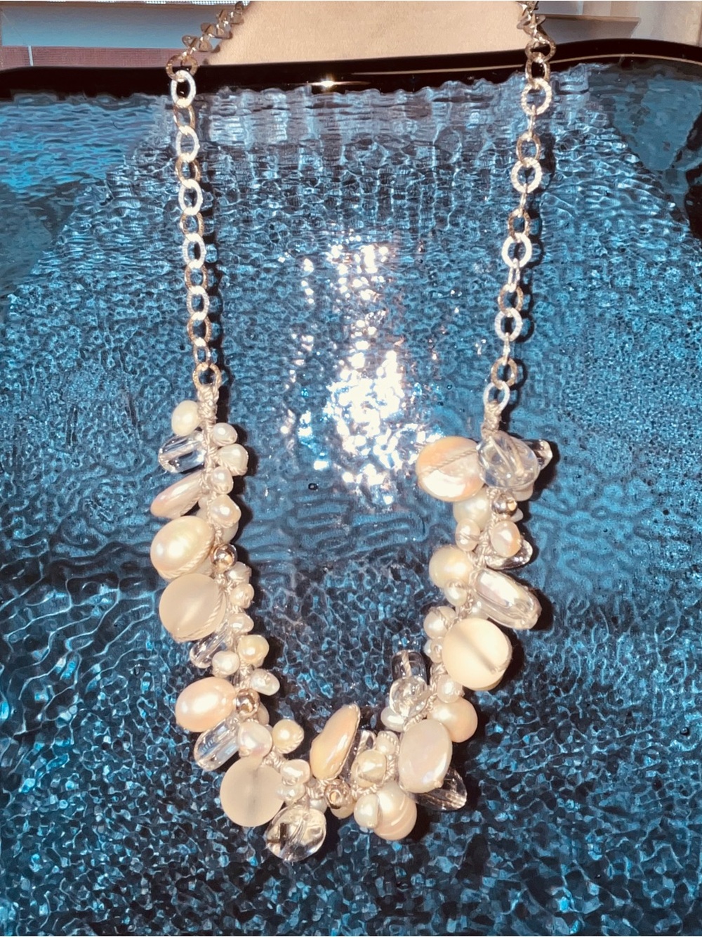Cream and Clear Cluster Bead Necklace - Women Jewelry